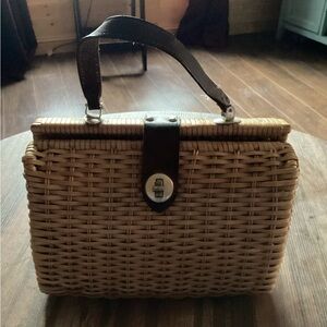 Vintage Handbag Basket Weave Purse MCM 1960s Wicker Bag Tan Double Sided Retro